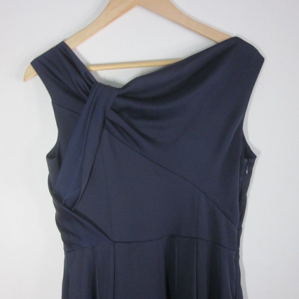 Gal Meets Glam Womens Size 6 Petite Dark Blue Twist Front Formal Midi Dress - Picture 10 of 15